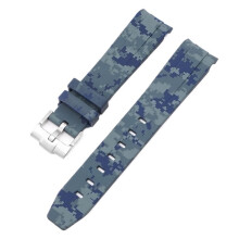 Camouflage Band for Omega Swatch MoonSwatch 20mm Curved End Silicone Rubber Strap Mosaik Königsblau for Men and Women