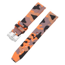 20mm Curved End Silicone Rubber Watch Band for Omega Swatch MoonSwatch for Men Women Camouflage Orange