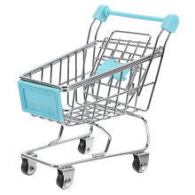 Mini Shopping Trolley for Miniature Supermarket, Light Blue Hand Trolley for Role Play, Storage, and Kids' Playtime