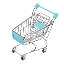 Mini Shopping Trolley - Light Blue Miniature Hand Trolley for Dollhouse Decoration and Small Supermarket Playset