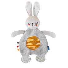 Baby Soothing Towel and Teething Toy for Toddlers, Grey Cotton Comforter with Chew Game and Rabbit Design, Infant Safety Blanket