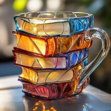 (Cup)3D bemalt Buch Kaffeebecher Buchform Tasse bunt Design für Büro Dekor Schreibtisch