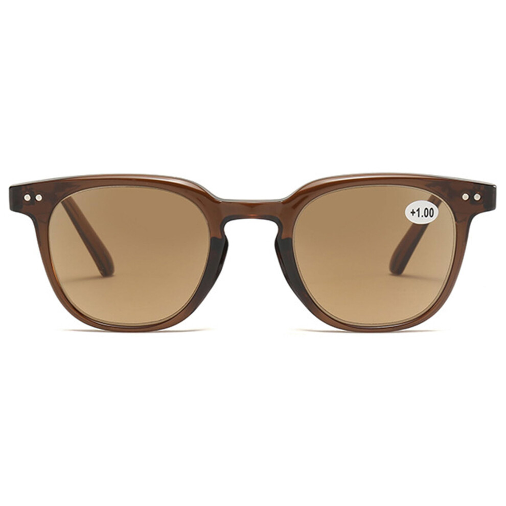 Tinted Reading Glasses with UV400 Protection for Men and Women, Brown Frame, Brown Lens, 2.5x Magnification, Blue Light Filter