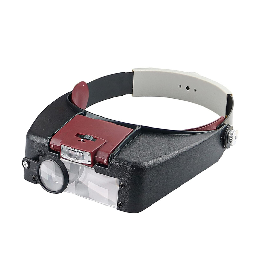 Headband Magnifier with 2 LED Lights, UC25 1.5X 3X 6.5X 8X Adjustable Lens for Reading, Repairs, Jewelry Making