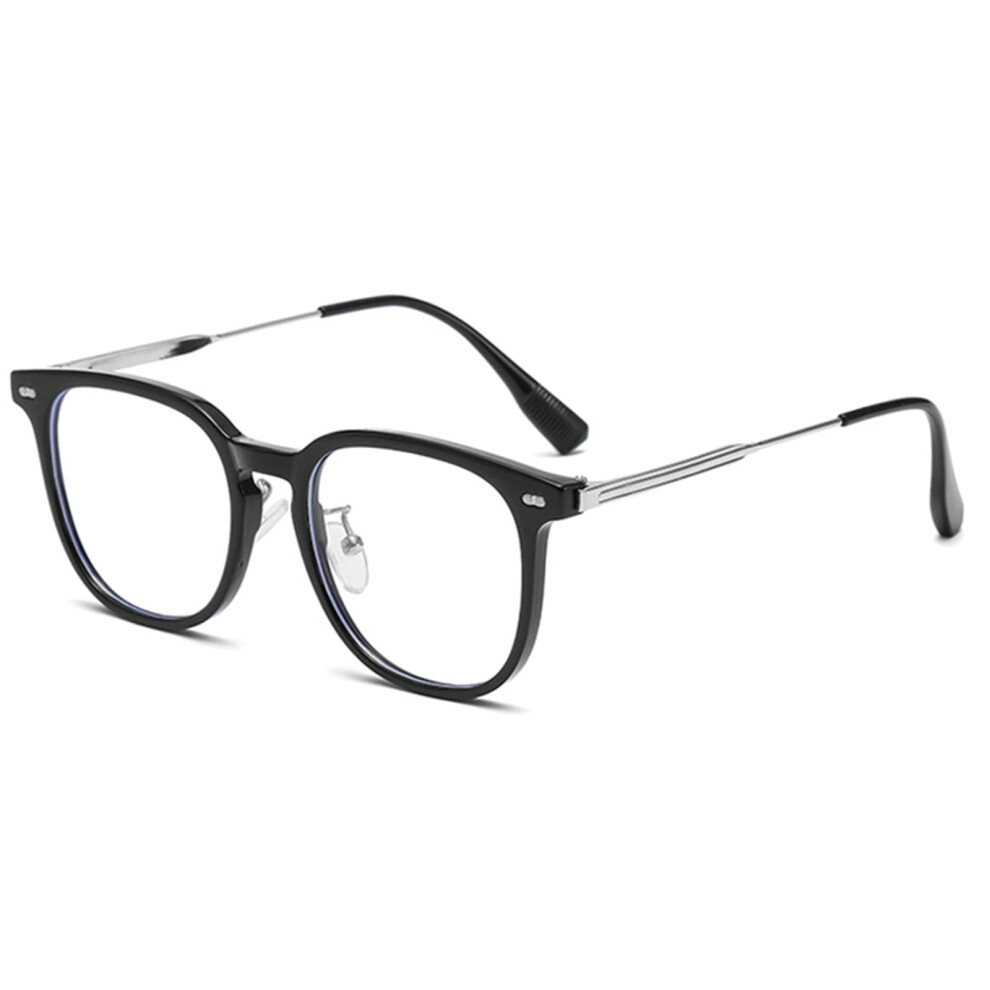 Blue,Black,Silver Blue Light Filter Glasses For Men And Women, Round Anti-Glare Computer Glasses, Black Silver, Non-Prescription, Eye Strain Relief