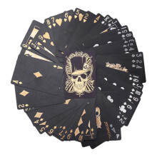 Black Playing Cards Deck, PVC Skull Design Flexible Foil Cards with Storage Box for Texas Hold'em Poker and Go Fish