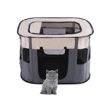 Playpen for Kittens Indoors, Foldable Cat Cage Tent for Puppies, Portable Pet Enclosure, Gray, Size M
