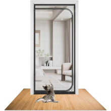 Cat Gate for Door - 90 x 200 cm Thickened Cat Grid Screen Door with Zip for Living Room, Kitchen, Patio - Black