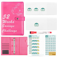 52 Weeks Money Saving Challenge Book with Budget Planner Envelopes, PU Savings Organizer, Rose Red Color