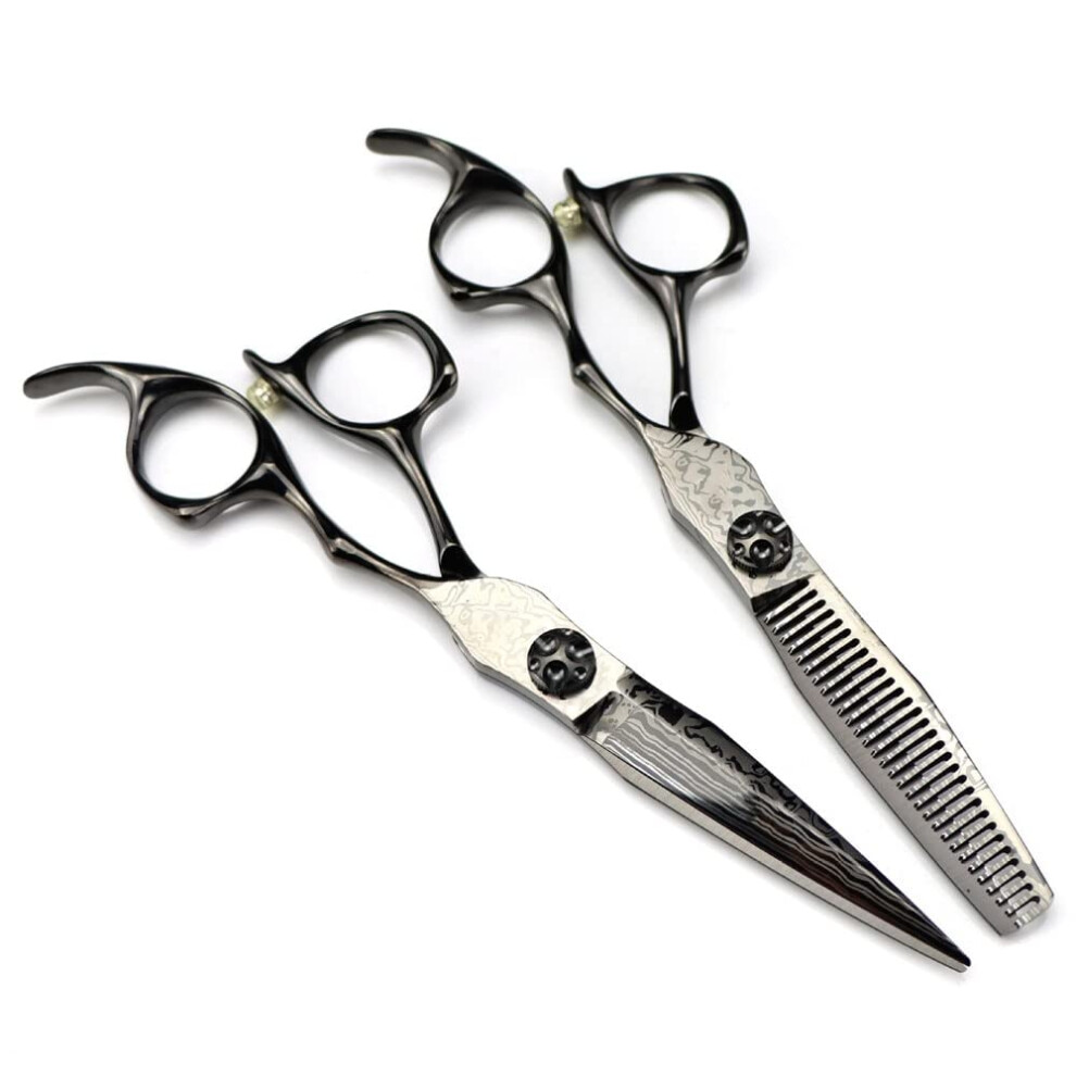 Hair Cutting Scissors 6 Inch Damascus Steel Professional Black Thinning Hairdressing Scissors for Haircutting Tools