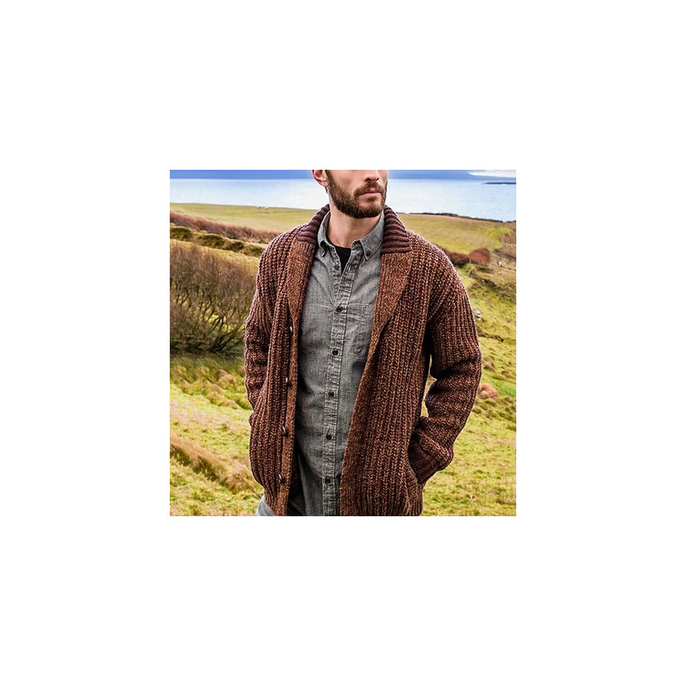 (Brown, UK XS=Tag S) Men Casual Winter Warm Knitted Sweater Coat Long Sleeve Outwear Jacket Cardigan-image-OPC-PK69CJK-NEW