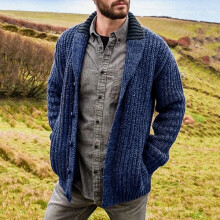 (Blue, UK XS=Tag S) Men Casual Winter Warm Knitted Sweater Coat Long Sleeve Outwear Jacket Cardigan