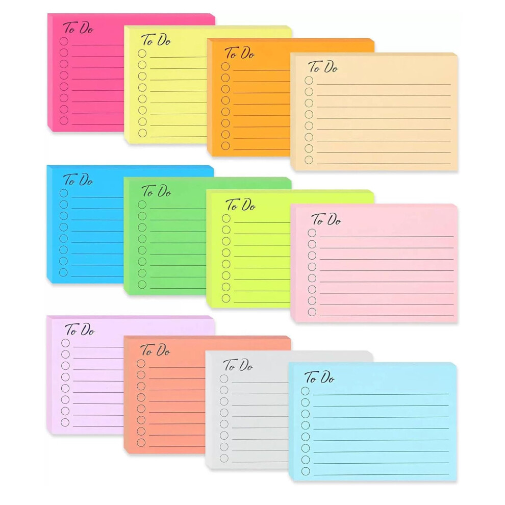 12 Pads Sticky Notes, Lined Self-Adhesive To Do List Notepad 10 x 7 cm for Office, School, Family Use-image-OPC-PK69DMV-NEW
