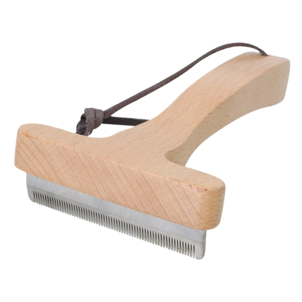 Pet Hair Remover Shedding Brush Grooming Tool Rust-Proof Metal Steel Ergonomic Wooden Handle 6.5x3.35x1.26 Brown 1 Pack-image-OPC-PK69DQJ-NEW