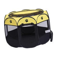 Compact Portable Mesh Oxford Pet Playpen for Dogs Cats Rabbits - Travel Friendly, Black Yellow, Indoor Outdoor Use
