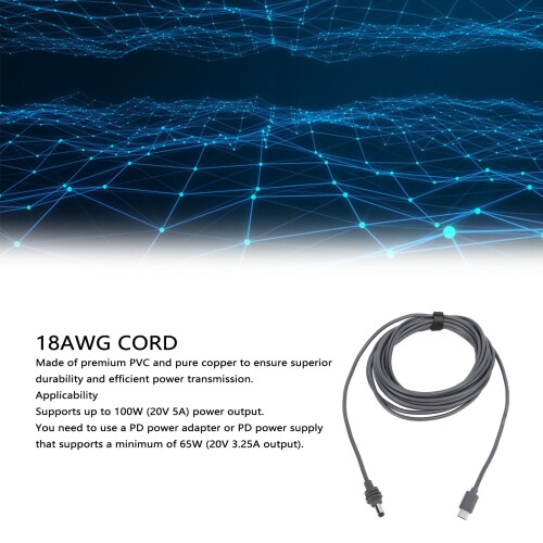 Type C to DC Smart Power Cable 100W 20V - Water Resistant Design 2