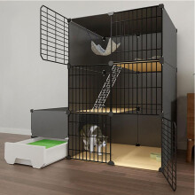 DIY Cat Playpen with Toilet Design, Black Kitten Coop with Closed Litter Tray, Size C-111x49x111cm, Multiple Sizes Available