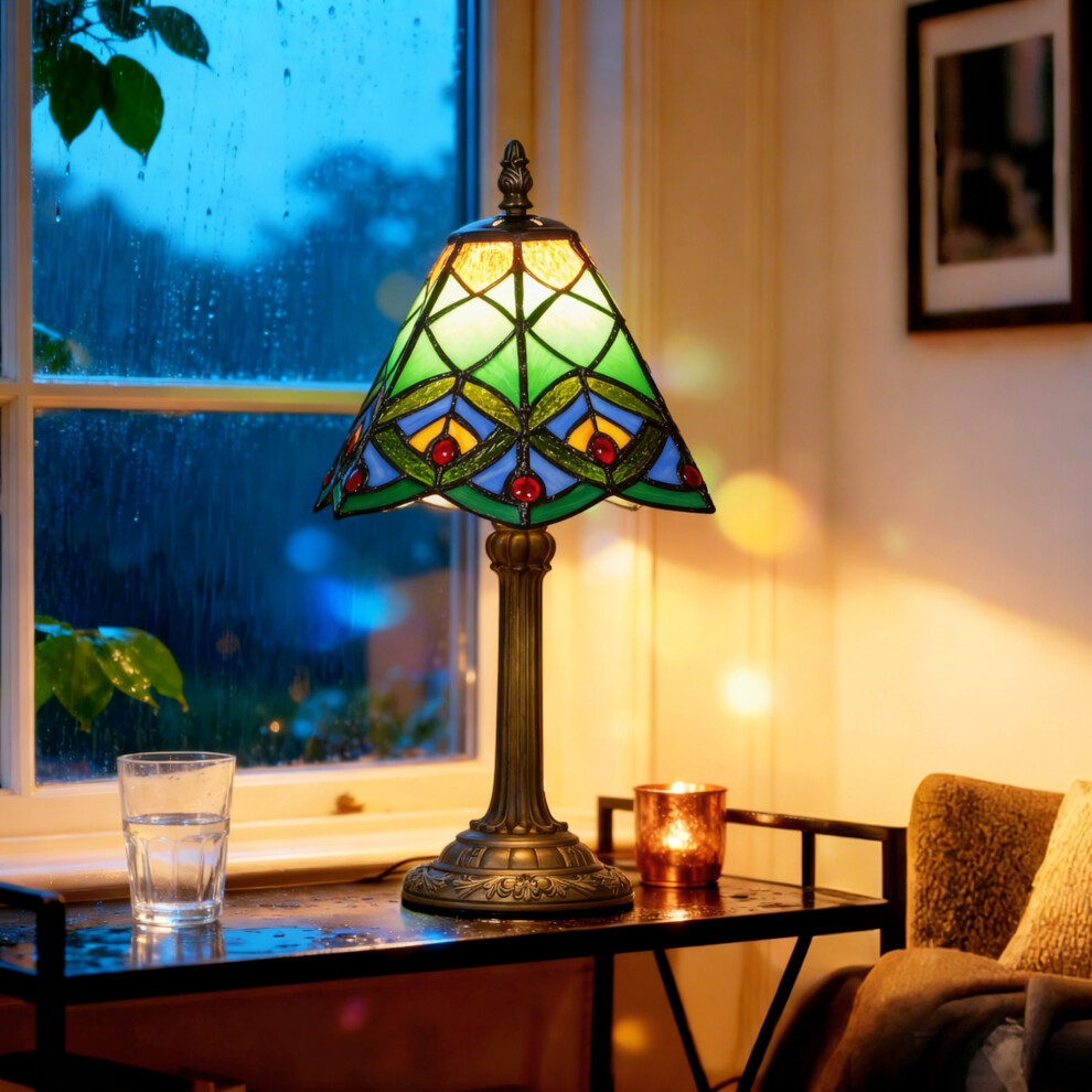Homcom Handcrafted Stained Glass Bedside Lamp, Tiffany Style Table Lamp Small