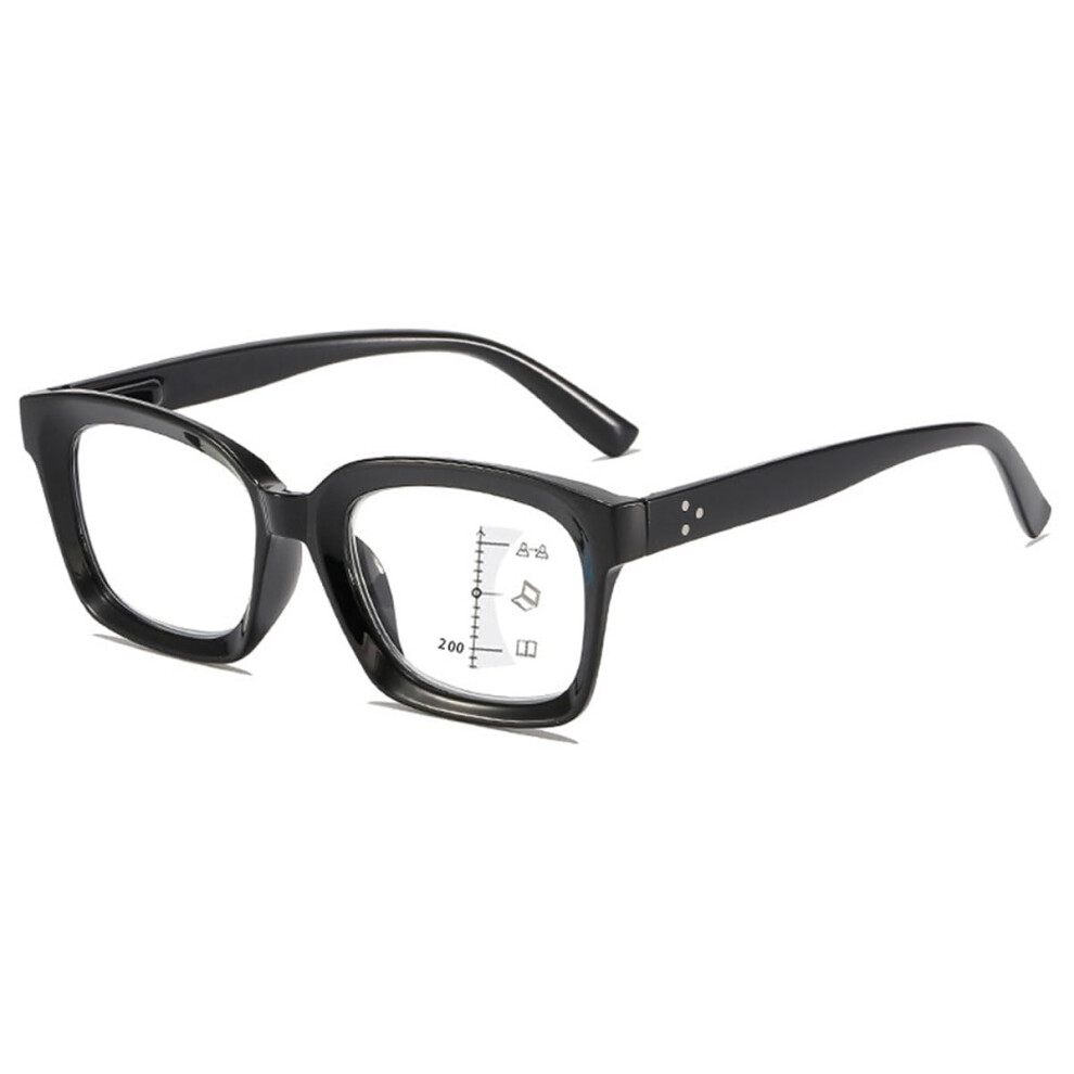 Thick Frame Progressive Multifocus Reading Glasses for Men and Women, Anti-Blue Light, Spring Hinge, Available in Multiple Strengths