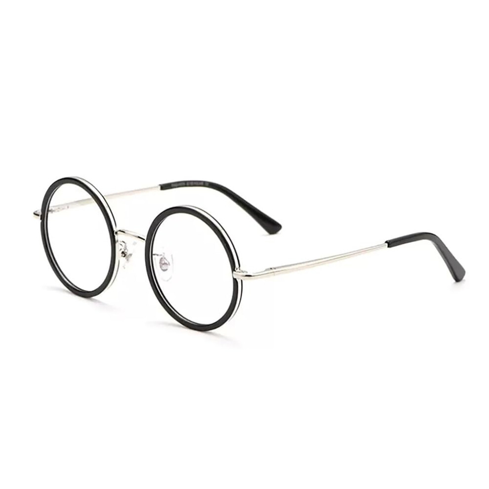 Blue,Silver Retro Round Reading Glasses 3.0X, Lightweight Metal Frame, Spring Hinge, Blue Light Blocking Readers, Silver Color