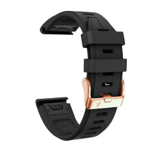 Watch Band 20mm Silicone Strap with Rose Gold Buckle for Fenix 6S Pro 5S Plus Black Color 20mm