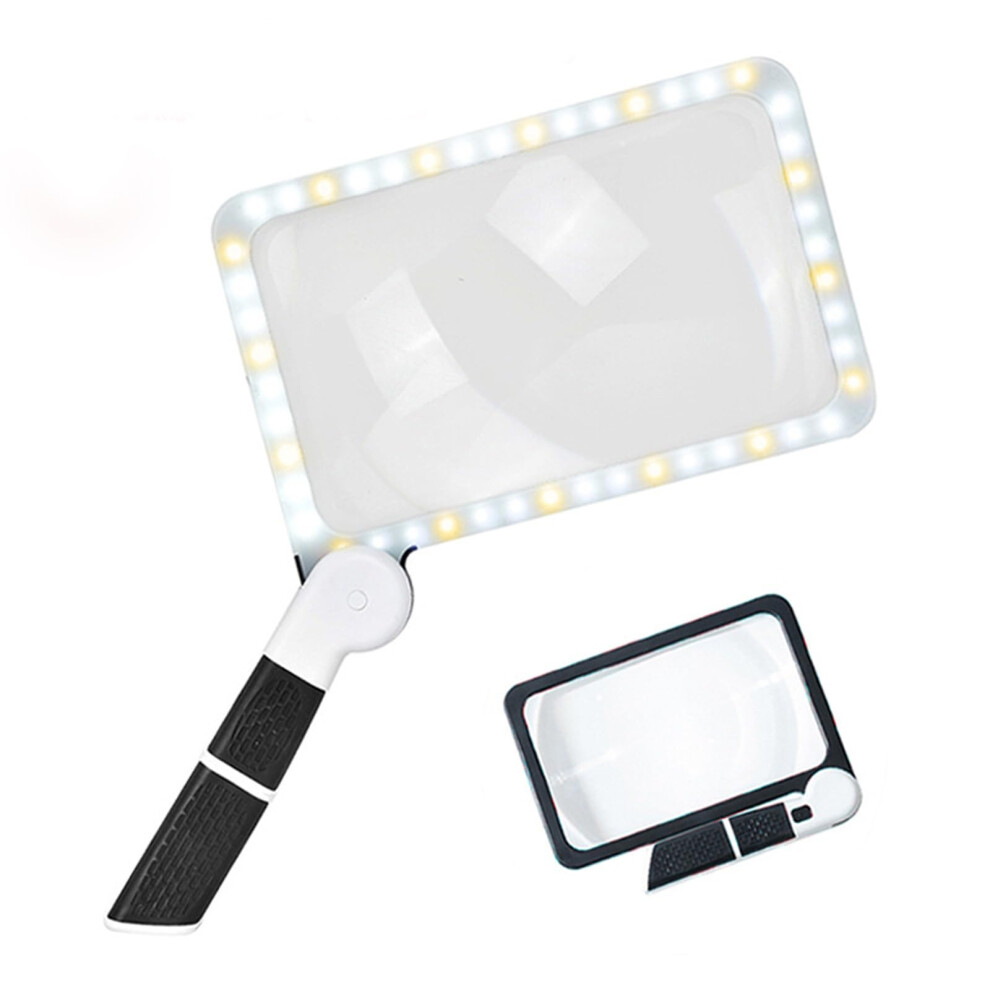 5x Reading Magnifier with 48 LEDs, Foldable, Dimmable, Handheld Magnifying Glass for Seniors, Crafts, Coins, Stamps, Black and White