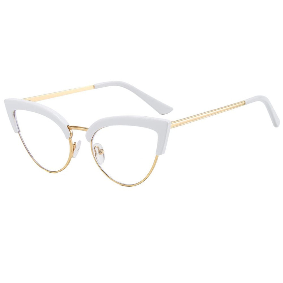 Blue Light Blocking Cat Eye Reading Glasses for Women, Anti-Glare +150 Magnification, Comfortable Flat Light Mirror, White