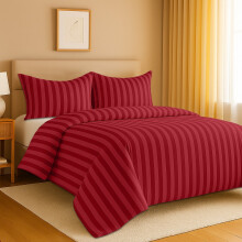 (King, Burgundy) Stripe Duvet Cover 3pc-Hotel Quality Quilt Cover-Single, Double & King Size Bedding