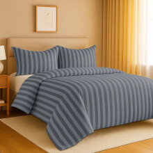 (Super King, Grey) Stripe Duvet Cover 3pc-Hotel Quality Quilt Cover-Single, Double & King Size Bedding