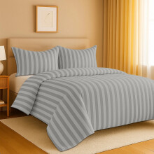 (Single, Silver) Stripe Duvet Cover 3pc-Hotel Quality Quilt Cover-Single, Double & King Size Bedding