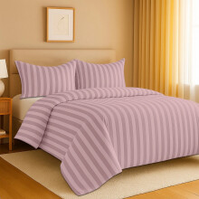 (King, Peach) Stripe Duvet Cover 3pc-Hotel Quality Quilt Cover-Single, Double & King Size Bedding