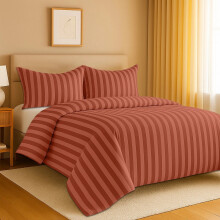 (Super King, Rust) Stripe Duvet Cover 3pc-Hotel Quality Quilt Cover-Single, Double & King Size Bedding