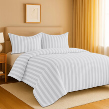 (Double, White) Stripe Duvet Cover 3pc-Hotel Quality Quilt Cover-Single, Double & King Size Bedding