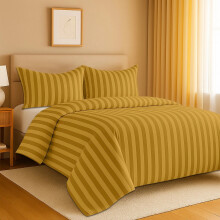 (Super King, Ochre) Stripe Duvet Cover 3pc-Hotel Quality Quilt Cover-Single, Double & King Size Bedding