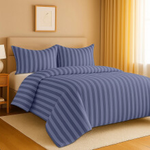 (King, Washed Blue) Stripe Duvet Cover 3pc-Hotel Quality Quilt Cover-Single, Double & King Size Bedding