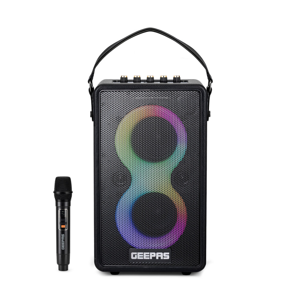 Geepas Karaoke Machine | Portable Bluetooth Speaker With Uhf Wireless Microphone | Strong Bass Rgb Lights Bt5.3 Usb/Tf/Aux/Fm/Tws 6294015577990