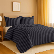 (Super King, Black) Stripe Duvet Cover 3pc-Hotel Quality Quilt Cover-Single, Double & King Size Bedding