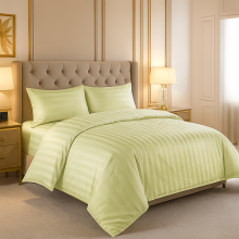 (Super King, Cream) Stripe Duvet Cover 3pc-Hotel Quality Quilt Cover-Single, Double & King Size Bedding