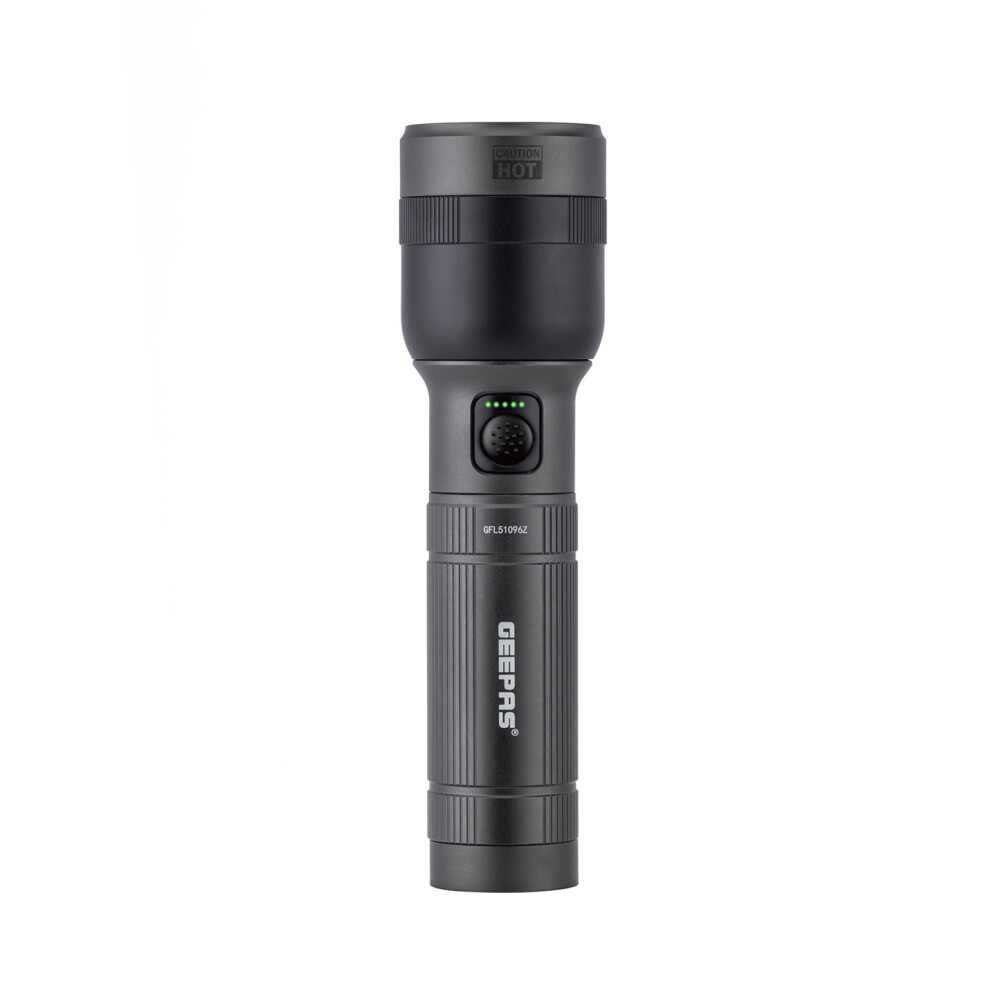 Geepas Zoomable Led Flashlight | 2000 Lumen Super Bright Powerful 4000Mah Battery Indicator Type-C Rechargeable