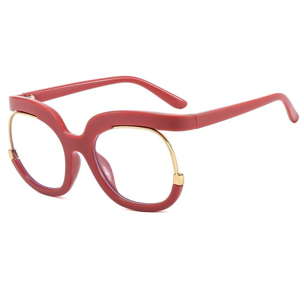 Blue Light Blocking Round Computer Reading Glasses, Oversized Flat Lens Anti-Eye Strain Glasses, Pink +250