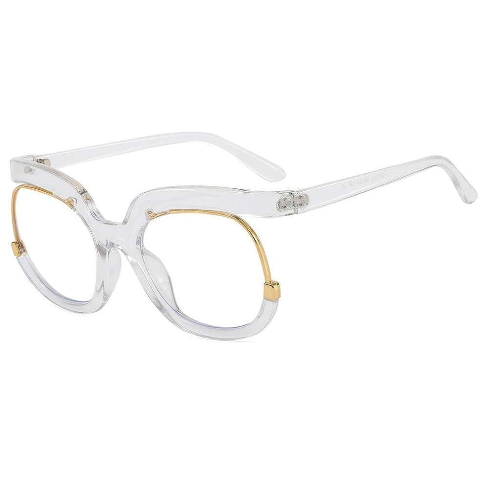 Blue Light Blocking Round Computer Reading Glasses, Anti-Eye Strain Oversized Flat Lens, Transparent, +0.00 Magnification
