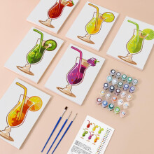 Set of 6 Paint by Numbers Kits for Retro Cocktails, Acrylic Paint, Easy for Adults and Beginners, Wall Art Decor