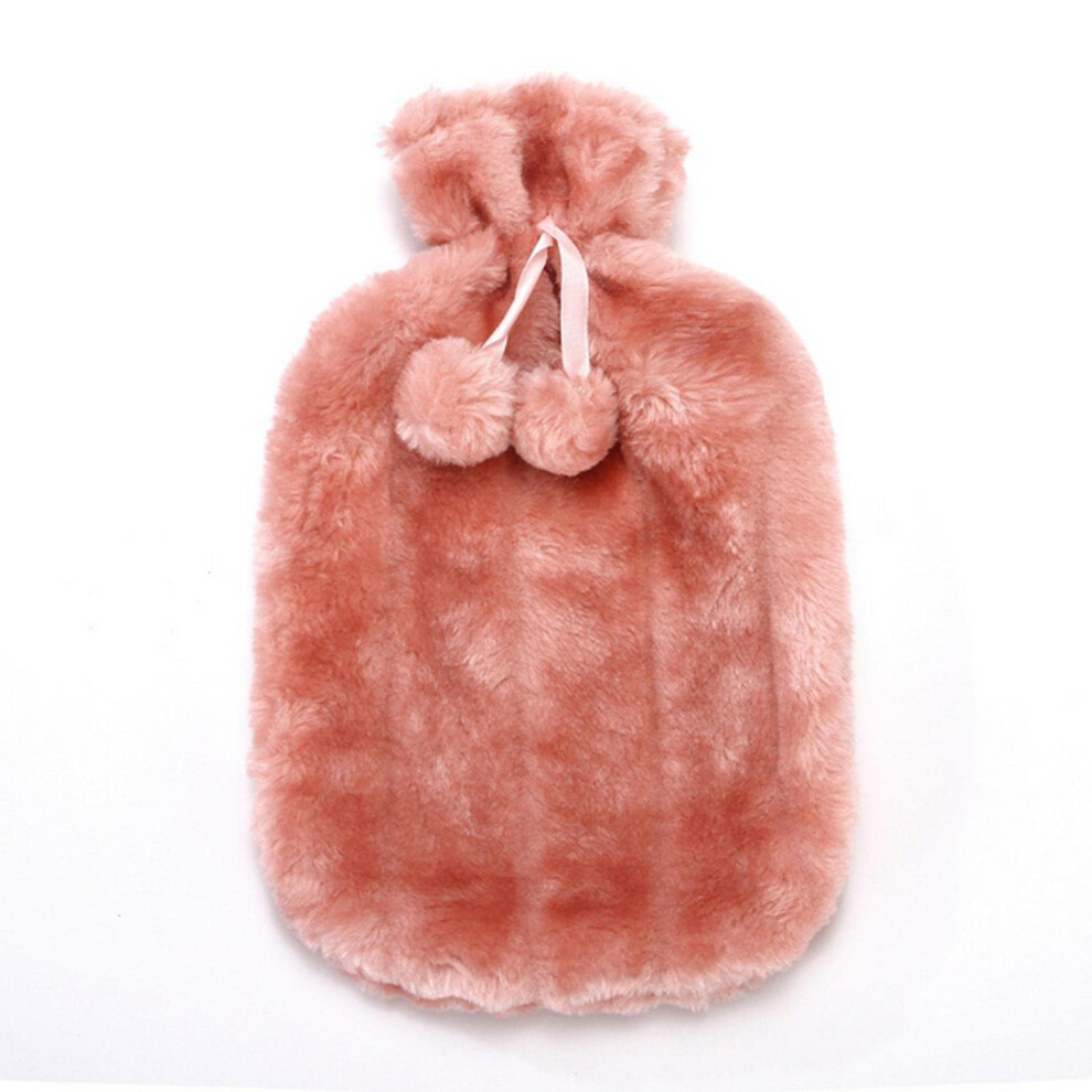 Hot Water Bottle 2L with Removable Pink Faux Fur Fleece Cover Cold Resistant Heat Preservation for Winter