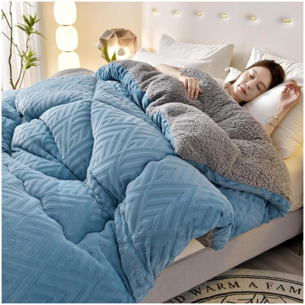 Extra Thick Couch Blanket, Soft and Warm Plush Sherpa Throw, Flannel Blanket for Sofa and Bed, Sky Blue, 2.0x2.3m, Machine Washable-image-OPC-PK69RBY-NEW