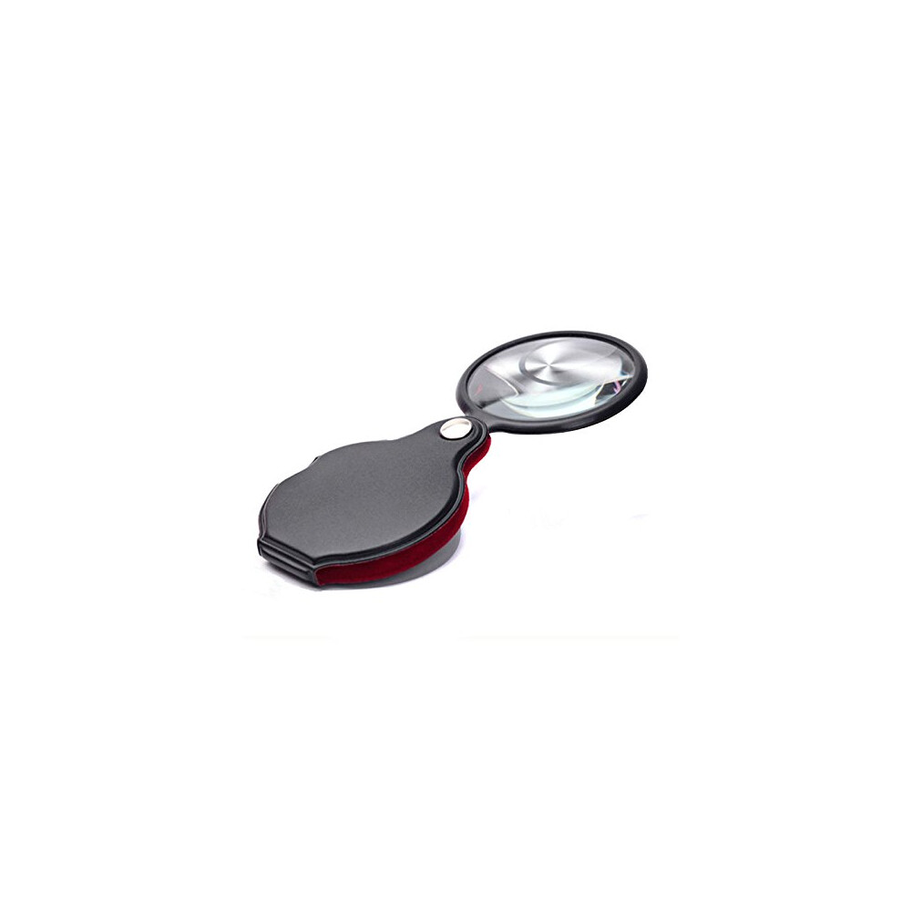 6X Magnifying Glass Compact Folding Jewelry Loupe with Leather Case for Reading and Detailed Inspection