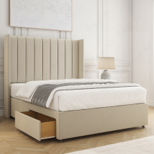 (Cream, 4ft6" Double (with Mattress)) Hannah Divan Bed with 2 Storage Drawers, 54" Headboard Plush Velvet Upholstered Storage Double Bed Orthopedic Mattress