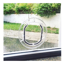 Cat Flaps Round Clear Pet Door for Cats and Dogs with 4 Way Locking System for Sliding Doors and Windows, White Liner Kit Included