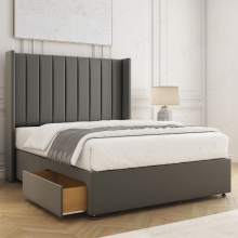 (Grey, 6ft Super King (No Mattress)) Hannah Divan Bed with 2 Storage Drawers, 54" Headboard Plush Velvet Upholstered Storage Double Bed Orthopedic Mattress