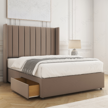 (Mink, 6ft Super King (with Mattress)) Hannah Divan Bed with 2 Storage Drawers, 54" Headboard Plush Velvet Upholstered Storage Double Bed Orthopedic Mattress