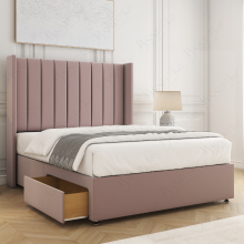 (Pink, 3ft Single (No Mattress)) Hannah Divan Bed with 2 Storage Drawers, 54" Headboard Plush Velvet Upholstered Storage Double Bed Orthopedic Mattress